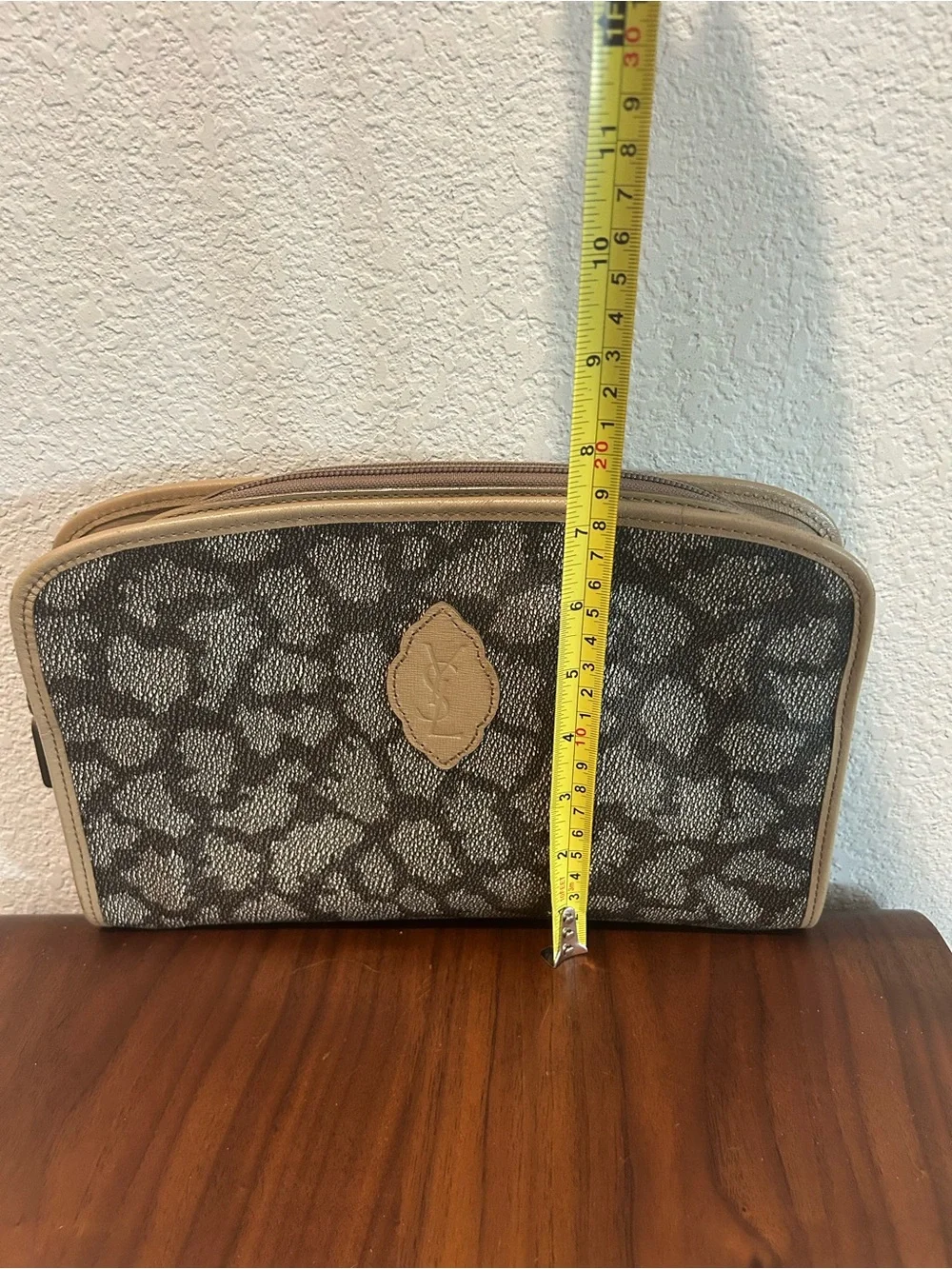 Yves Saint Laurent Gray Giraffe Print Clutch Pouch with Beige Trim